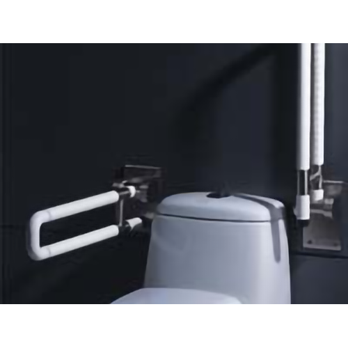 Upward turning handrail of toilet