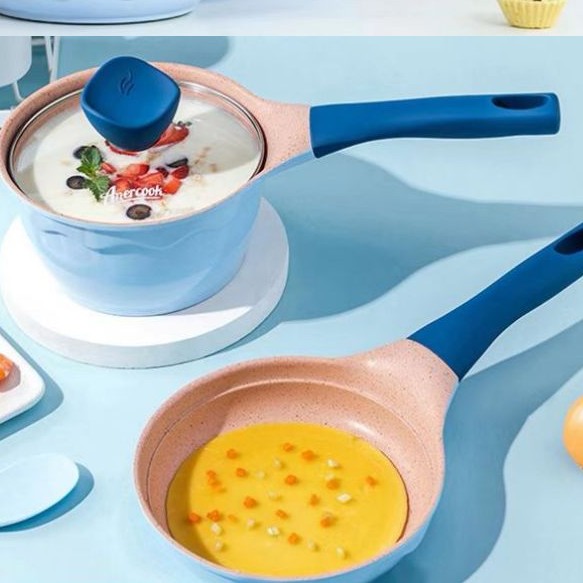 Alfita Side Food Pan Blue Frying pan + Milk pan set