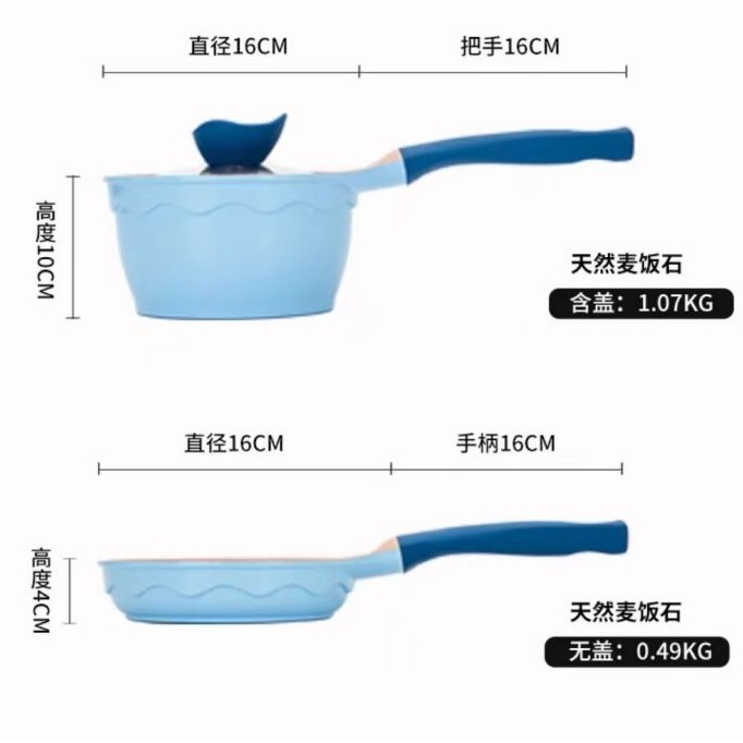 Alfita Side Food Pan Blue Frying pan + Milk pan set